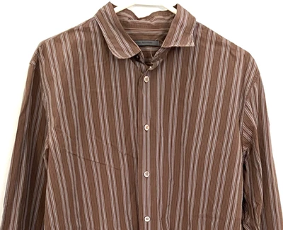 Camisa John Varvatos Para Hombre Grande Marrón Rayas Abotonada Manga Larga Algodón Foto 1 de 4