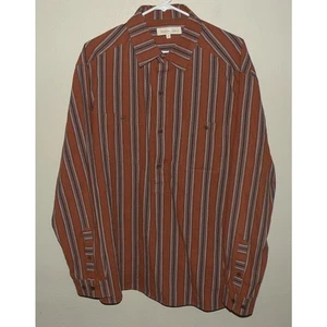 The Territory Ahead Herren Large LS Half Button Hemd braun rost gestreift 100% Kinderbett - Bild 1 von 3