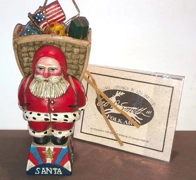 Leo Smith Folk Art Santa Figurine -Toys In Backpack Basket Ltd Edition 0205/3000 - Image 1 of 4