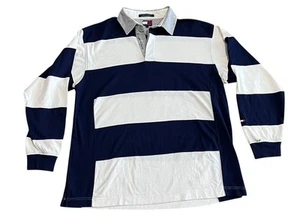 Tommy Hilfiger Vtg Preppy Y2K Colorblock Stripe Long Sleeve Polo Shirt Men's L - Picture 1 of 4