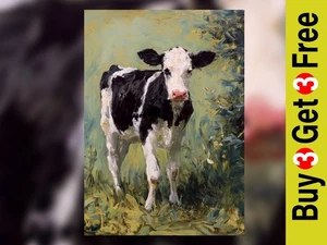 Gentle Calf Pasture 5"x7" Print on Matte Paper | Rustic Farmhouse Oil Painting - Picture 1 of 18