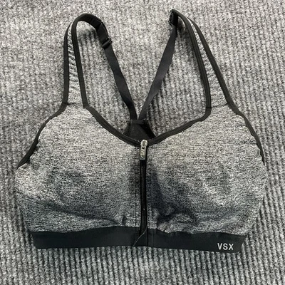 Sujetador deportivo Victoria's Secret VSX para mujer 32C gris negro cremallera frontal espalda deportiva acolchado Foto 1 de 4
