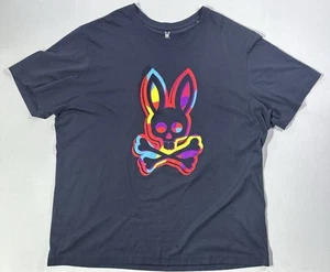 Psycho Bunny T-Shirt 3XL Navy Blue Rainbow Bunny Skull Logo Pima Cotton Peru - Picture 1 of 4