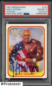 1991 Merlin WWF Wrestling Italian #110 Hulk Hogan PSA 8 PSA/DNA 9 AUTO - Picture 1 of 2