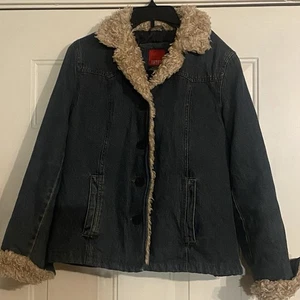 Vintage Espirit Esprit Damen Denim Trucker Chore Jacke Mantel Kunstfell gefüttert Y2K M - Bild 1 von 9