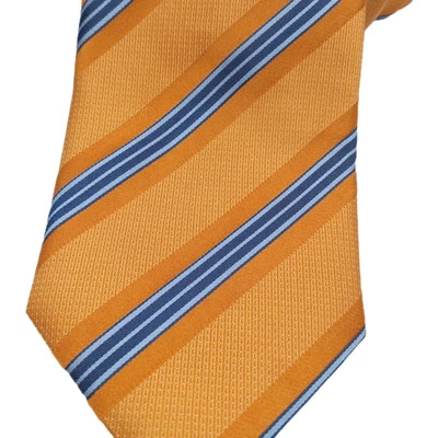 Corbata de seda para hombre DAVID DONAHUE hecha en EE. UU. A RAYAS naranja/azul marino/azul cielo usada en excelente estado Foto 1 de 4