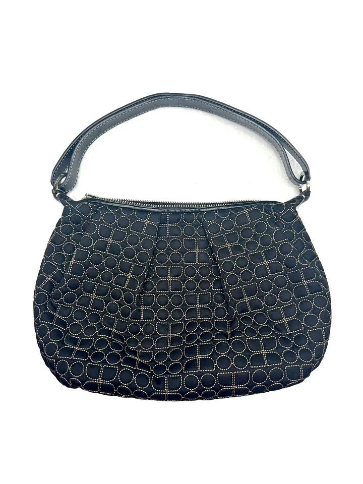 Bolso de mano pequeño de colección Kate Spade de tela cosida con ribete de cuero negro Foto 1 de 4
