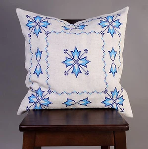 Ukrainian handmade Blue cross-stith embroidery pillow case Slavic Ester Gift - Picture 1 of 8