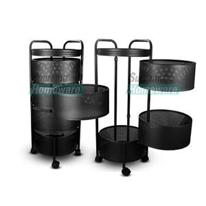 4 Tiers Storage Rack Kitchen Trolley Cart Steel Shelf Organizer Rotating Baskets - Picture 1 of 7