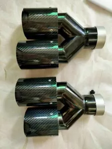 Fit For BMW M Series Gloss Carbon Fiber Left + Right Exhaust Tips Dual Pipes 2Pc - Picture 1 of 4