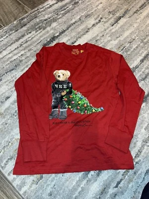 POLO Bear Ralph Lauren 圣诞树 L/S T 恤青少年尺寸 M 10-12 全新无标签 — 第 1/3 张图片