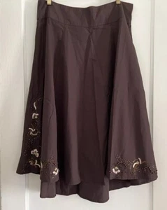 Two Star Dog L Brown Full Skirt w Beaded Embroidery on Front Never Worn A-line - Picture 1 of 10