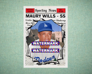 Maury Wills All Star AS Los Angeles Dodgers 1961 Style Custom Baseball Art Card