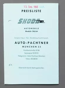 Prospekt Preisliste Skoda 1963 - Bild 1 von 2