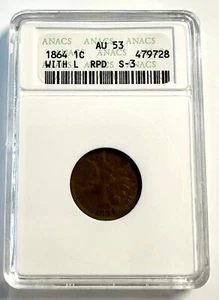 1864 Lazy L Indian Head Cent ANACS AU-53 Nice Hard to Find Strike - Picture 1 of 6