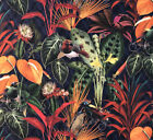 Deep Jungle Orange Anthurium Tail Flower Bird Plants Red Cotton Fabric by Meter 