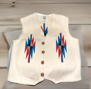 ORTEGA'S CHIMAYO Handwoven Wool Vest Sz 46 / XL– Leather Wrapped Buttons - Picture 1 of 8