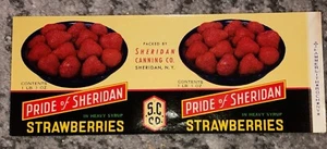 Etiqueta de lata de fruta Pride of Sheridan fresas años 50 enlatado stock antiguo nuevo de stock - Imagen 1 de 5