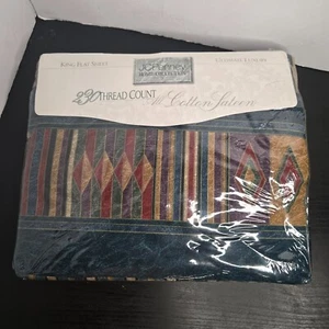 Vintage 1990's JCPenny Jewel King Flat Sheet NEW Green Purple 90s - Picture 1 of 9