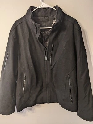 Abrigo Tech By Tumi GRANDE para hombre mezcla de lana negro liso forrado con cremallera completa Foto 1 de 4