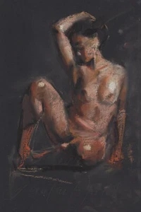 ASIAN FEMALE FIGURE Girl Study Pose Pastel Sketch DRAWING Impressionist Painting - Picture 1 of 1