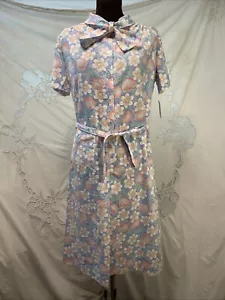 Vintage 50s A Nancy Frock Dress Belted pink Floral Housedress Deadstock Neu mit Etikett 10 L - Bild 1 von 8