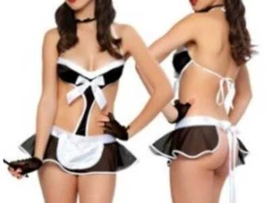 Vestido de fantasía de criada francesa talla única lencería vestido de rol con delantal y tanga - Imagen 1 de 1