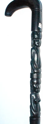 EBONY AFRICAN TRIBAL Cane w/Man, Woman, Handle 36.5" Hand Carved Kenya Lot 11 - Image 1 of 4