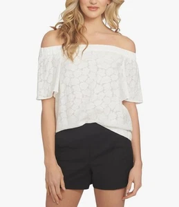 1. STATE Womens White Short Sleeve Off Shoulder Top Size Large Flowy Beachy NWT - Picture 1 of 8