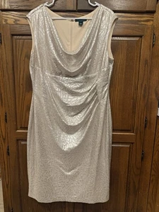 Lauren Ralph Lauren Dress 16 Gold Bodycon Ruched Metallic Party Special Occasion - Picture 1 of 5