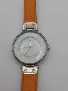 Anne Klein Watch Women Silver Tone Orange Leather Band New Battery Working - Picture 1 of 12