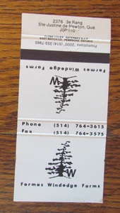 WINDEDGE FARM MATCHBOOK COVER: STE-JUSTINE DE NEWTON, QUEBEC EMPTY MATCHCOVER A8 - Picture 1 of 1