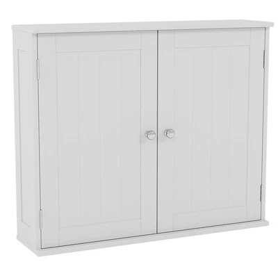 Bathroom Wall Cabinet Double Door Storage Cupboard Wooden White By Home Discount - Image 1 of 4
