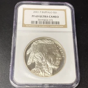2001-P American Buffalo Modern Silver Commemorative $1 PF 69 Ultra Cameo NGC - Picture 1 of 4
