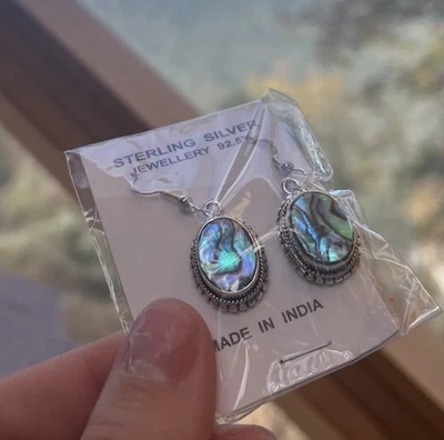 Sterling Silver Handmade Abalone Dangly Earrings  - Image 1 of 4