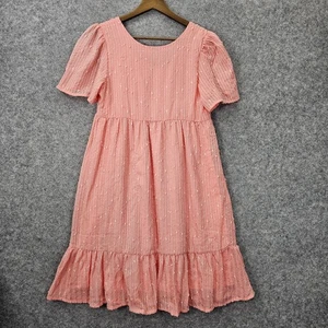 Tier Dress Girls 12 Pink MANGO Coral Frills Embroidered Stripe Tween Cottagecore - Picture 1 of 13