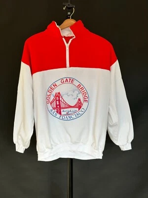 SUDADERA De Colección San Francisco 1/4 Cremallera Cuello Unisex Blanco Rojo XL EE. UU. Foto 1 de 4