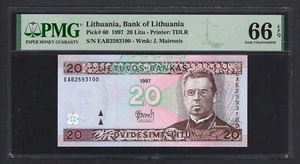Lithuania 20 Litu 1997 P60 Uncirculated Graded 66 - Picture 1 of 2