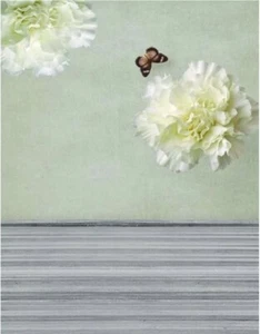 photography backdrop background white carnation flowers butterfly 5x7 - Picture 1 of 2