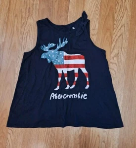 ABERCROMBIE KIDS Girls Navy Blue American Flag Moose Sleeveless Shirt Top 9/10 - Picture 1 of 9