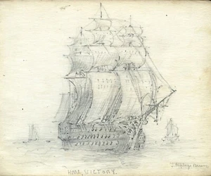 HMS VICTORY~JAMES ALPHEGE BRAUEREIZEICHNUNG~NELSON/SCHLACHT VON TRAFAGAR~MARITIME KUNST - Bild 1 von 4