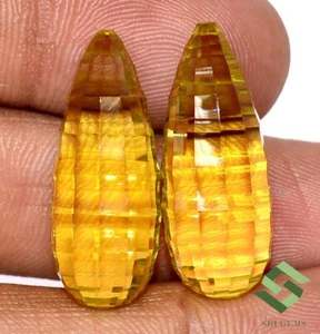 26x10.50 mm Natural Lemon Quartz Fancy Drops Cut Pair 37.25 CTS Loose Gemstones - Picture 1 of 5