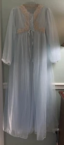60s GOSSARD ARTEMIS Lingerie 2 Layer Blue Nylon Chiffon Peignoir Nightgown Small - Picture 1 of 21