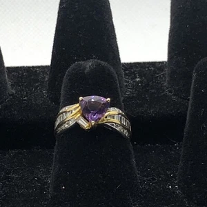 Beautiful 14K Two Tone Gold Amethyst 0.95CTW Ring with Diamonds 0.50CTW 3.7gr. - Picture 1 of 12