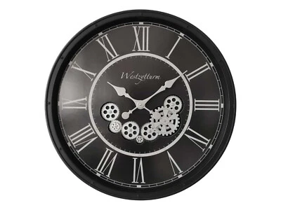 1pce 55cm Black Clock With Moving Cogs Wall Art Home Steampunk - Image 1 of 3