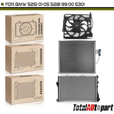 Kit de radiador y condensador de aire acondicionado y ventilador de refrigeración para BMW 525i 2001-2005 528i 99-00 530i Foto 1 de 4