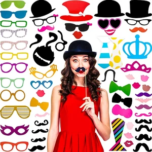 60 Pieces Photo Booth Props DIY Kit Graduation Funny Selfie Props Accessories fo - Picture 1 of 12