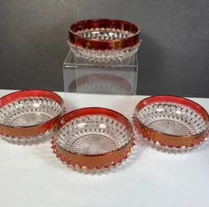 Indiana Glass Diamond Point Bowls Salad Dessert Ruby Flash 4 Vintage READ #24 - Picture 1 of 6