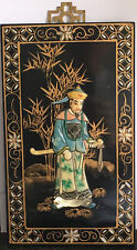 STUNNING  CHINESE LACQUERED WOODEN WALL PLAQUE DECORATED WITH WARRIOR FIGURE