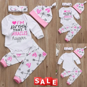4-teilig Neugeborenes Baby Mädchen Kleidung Strampler Body Oberteil Hose Stirnband Säugling Outfits - Bild 1 von 11